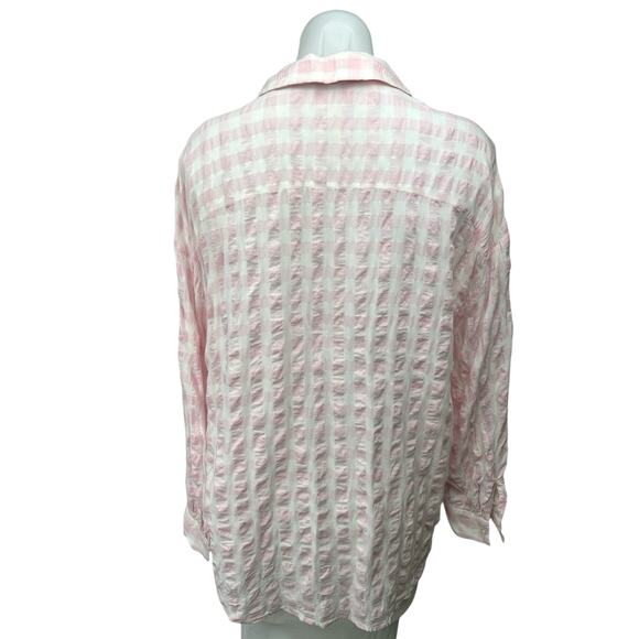 Zara Pink White Checkered Plaid Button Down Long Sleeve Shirt Blouse Top Size M - Picture 2 of 5